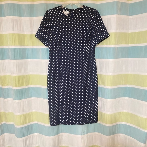 Vintage Polka Dot Liz Claiborne Fitted Career Dress Sz 12 - Picture 8 of 8